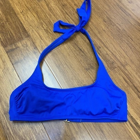 Xhilaration Women's Textured Ribbed Scoop Neck Halter Bikini Top Blue -‎ Size S - Picture 1 of 5